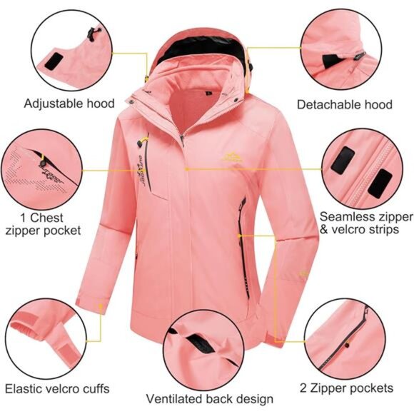 Women's 3-in-1 Winter Coat: Water-Resistant Snow Ski Jacket - Picture 6 of 7
